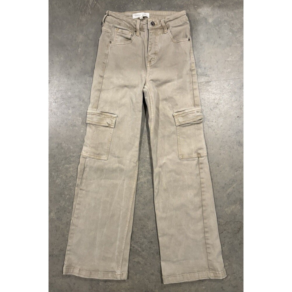 Risen Jeans Wide Leg Cargo Pants Denim in Khaki Stretch Womens 1/25